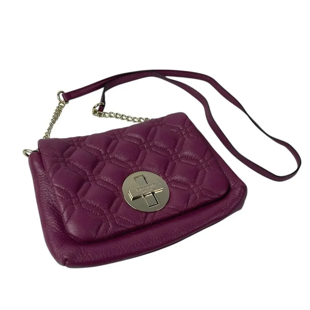 Kate Spade Astor Court Naomi Quilted Chain Purple Magenta Leather Crossbody Bag
